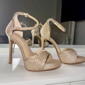 Gianni Bini Gold Glitter Platform Ankle-Strap Heels